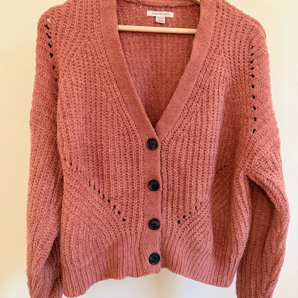 American Eagle Outfitters Coral Pink Button-Up Chenille Cardigan
